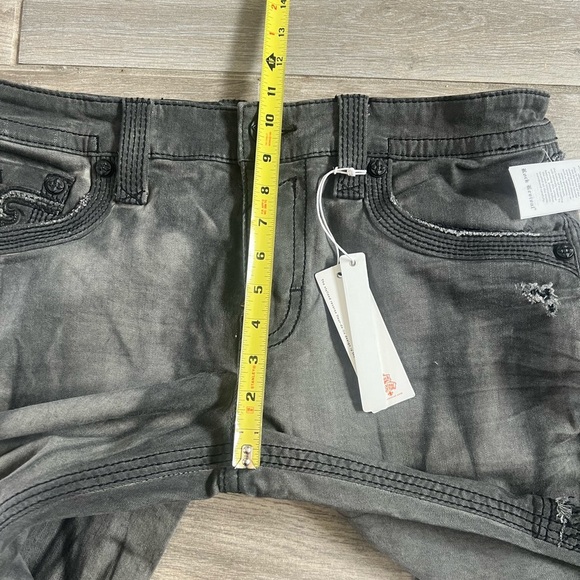 Rock Revival Armory Biker Faded Gray Distressed Embellished Jeans - Picture 12 of 17